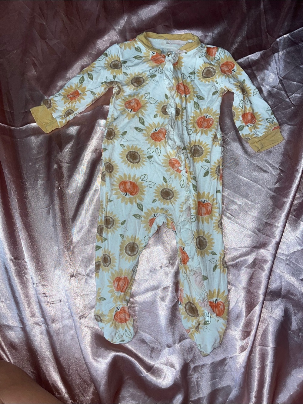 Milkberry Sunflower and Pumpkin Print White Footed One-Piece